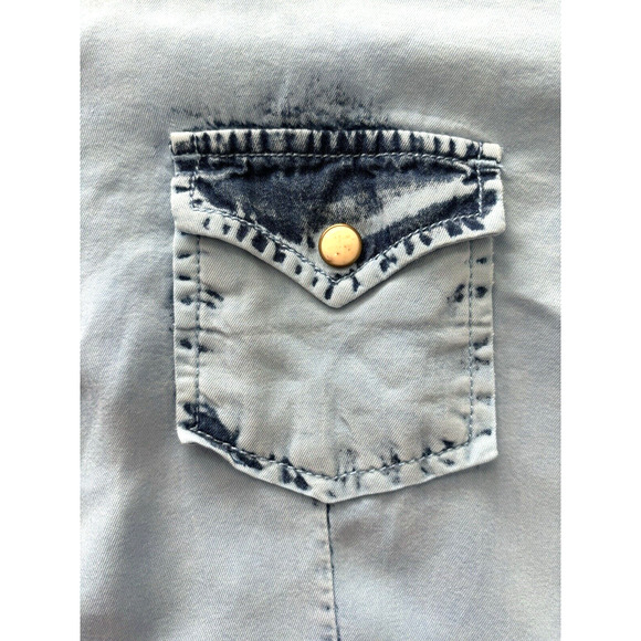 Panhandle Slim‎ Western Pearl Snap Blue Chambray Acid Wash Rodeo Girl Medium - Picture 4 of 7